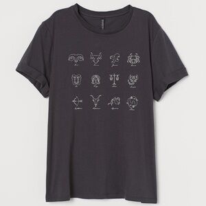 H&M astrology, 100% cotton soft jersey tee with sewn in cuffs on sleeves. Size S